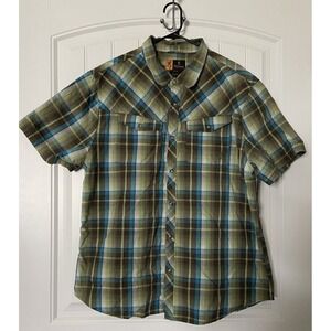 Browning Button Up Mens‎ Shirt Adult 2XL Green Plaid Short Sleeve Lightweight